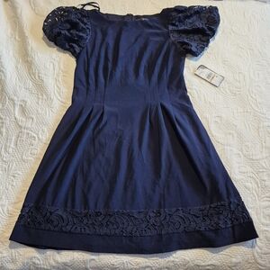 Jessica Howard women's size 12P navy dress with cut out sleeves and bottom NWT